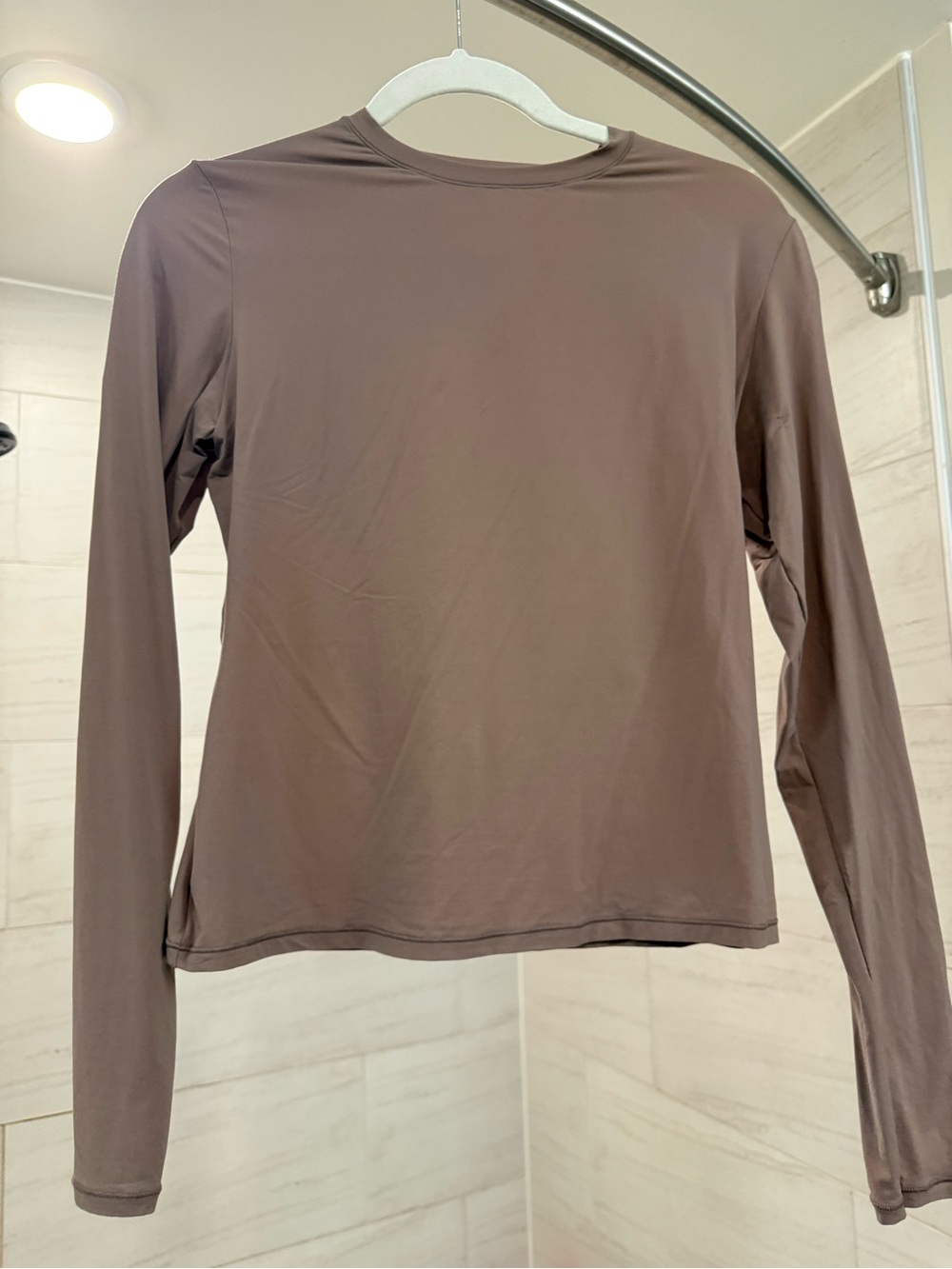 SKIMS Long-Sleeve Crewneck Top in Umber